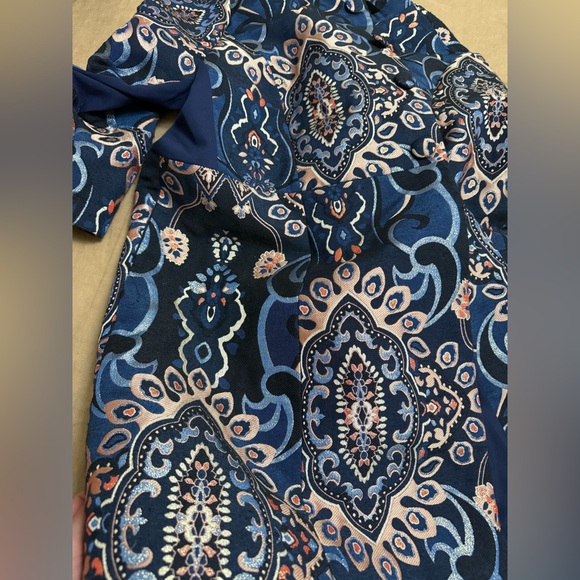 CHICOS 4 (US 20/22)jacquard embroidered topper jacket blue metallic lined boho - Picture 15 of 15